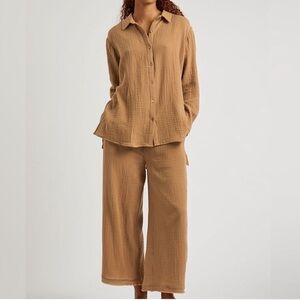 Eileen Fisher Classic Collar Shirt Organic Cotton Gauze Long Sleeve Button-Up L